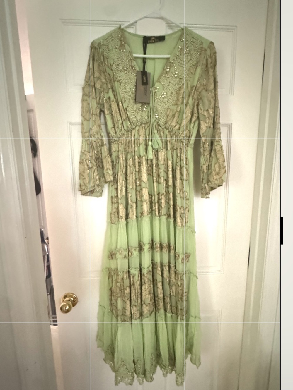 Elegant Maxi Dress in Sage Green with Tassel Details